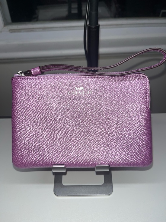 Coach Handbags - Coach Sparkly Lavender-Pink Wristlet with Silver Logo